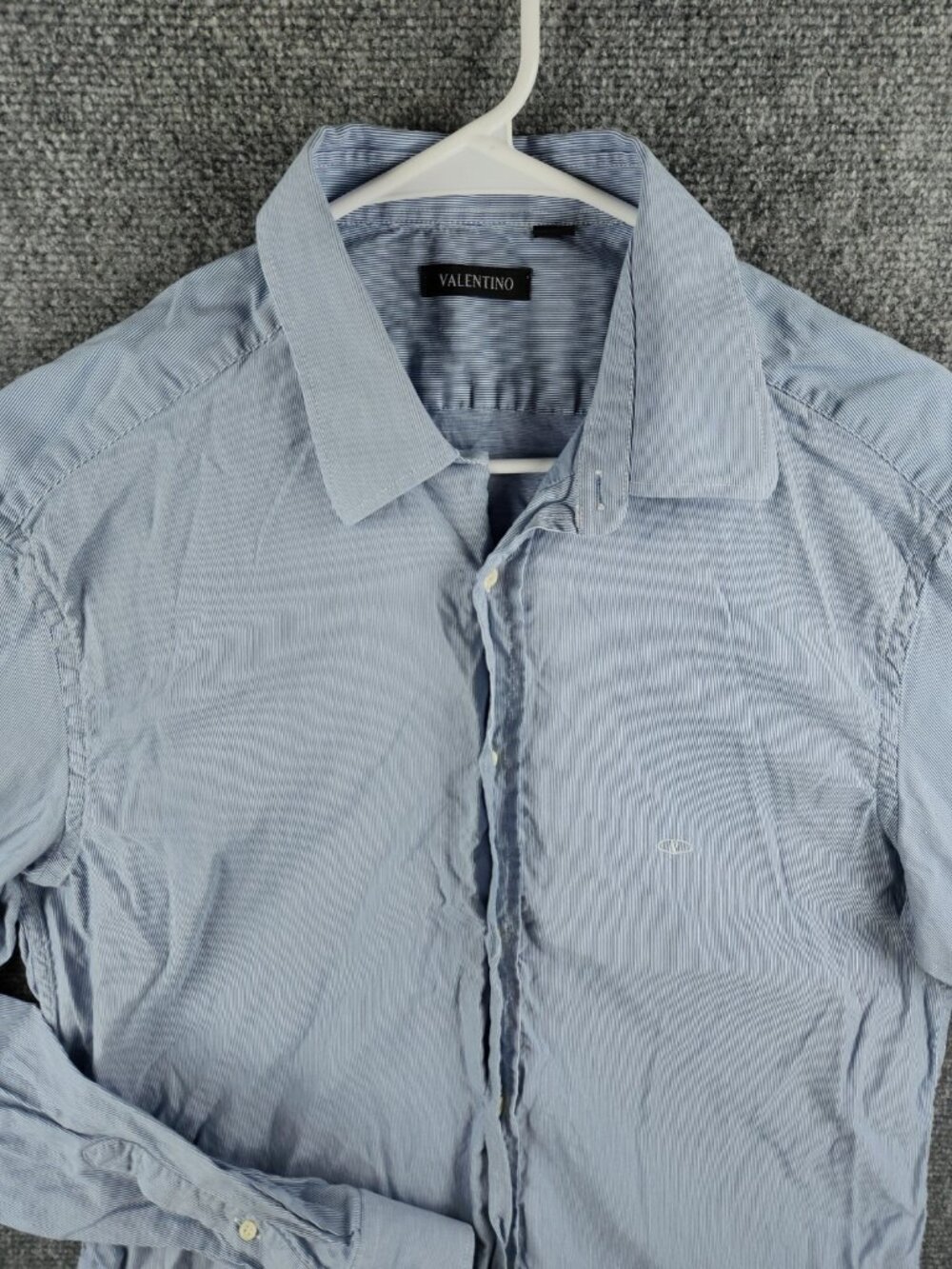 Valentino Striped Blue Long Sleeve Button Up Shirt Men Size 42 (16.5) Cotton